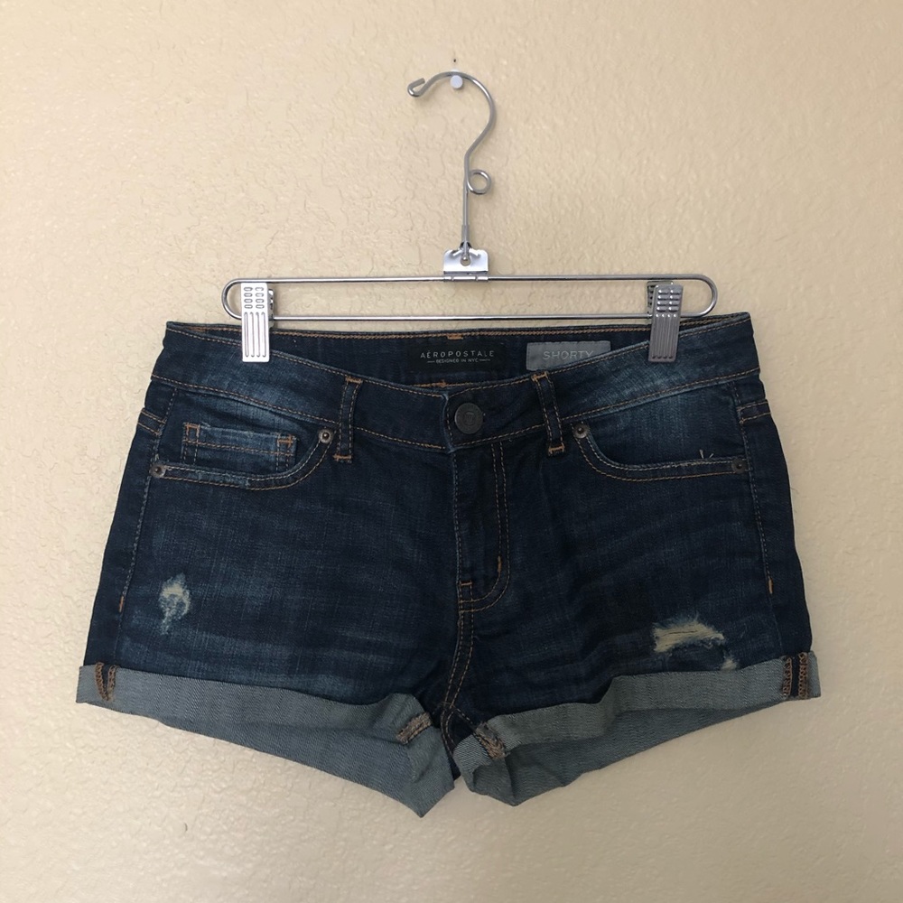 Aeropostale distressed denim dark rinse shorts